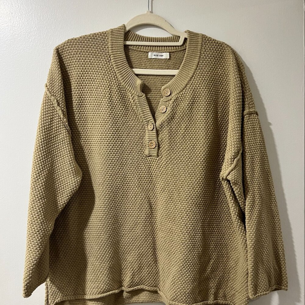 🧥 MOD REF Waffle Knit Henley Sweater - Size M - Picture 2 of 13